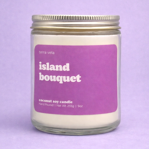 Island Bouquet Natural soy wax candle, hand poured in small batches. An artisan soy wax candle of the highest quality.