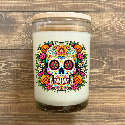 Día de los Muertos Sugar Skull Soy Candle - White