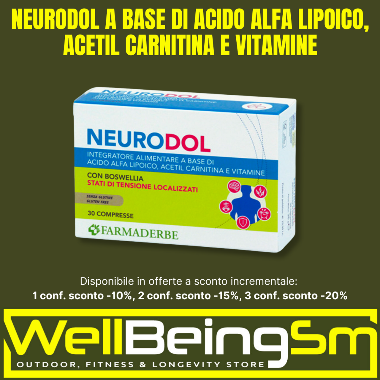 NEURODOL a base di acido alfa lipoico, acetil carnitina e vitamine (30 compresse)