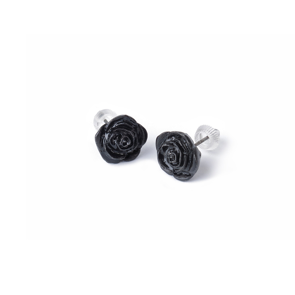 E339 - Black Rose Stud Earrings 