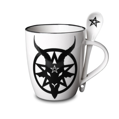 Baphomet Mug and Spoon Set with Satanic Pentagram Design