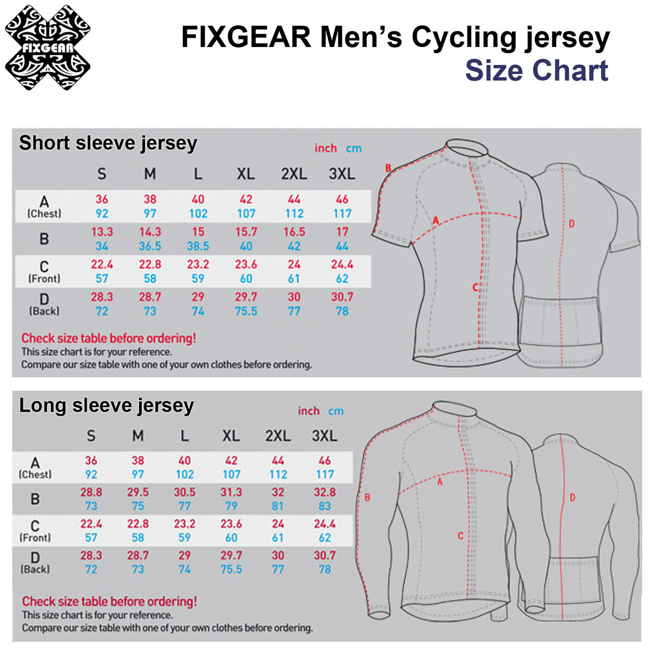 Mens Jersey Size Chart