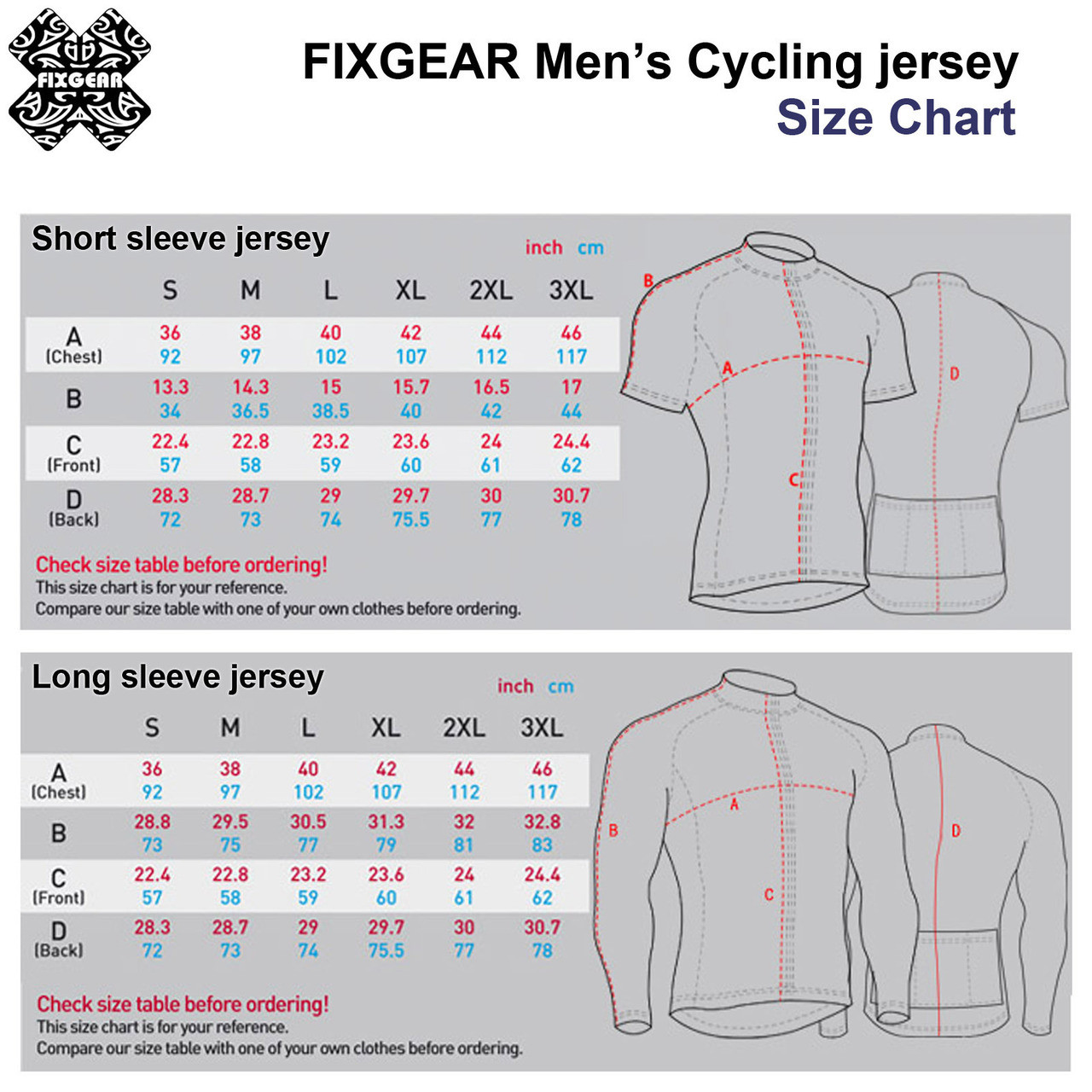Bicycle Jersey Size Chart
