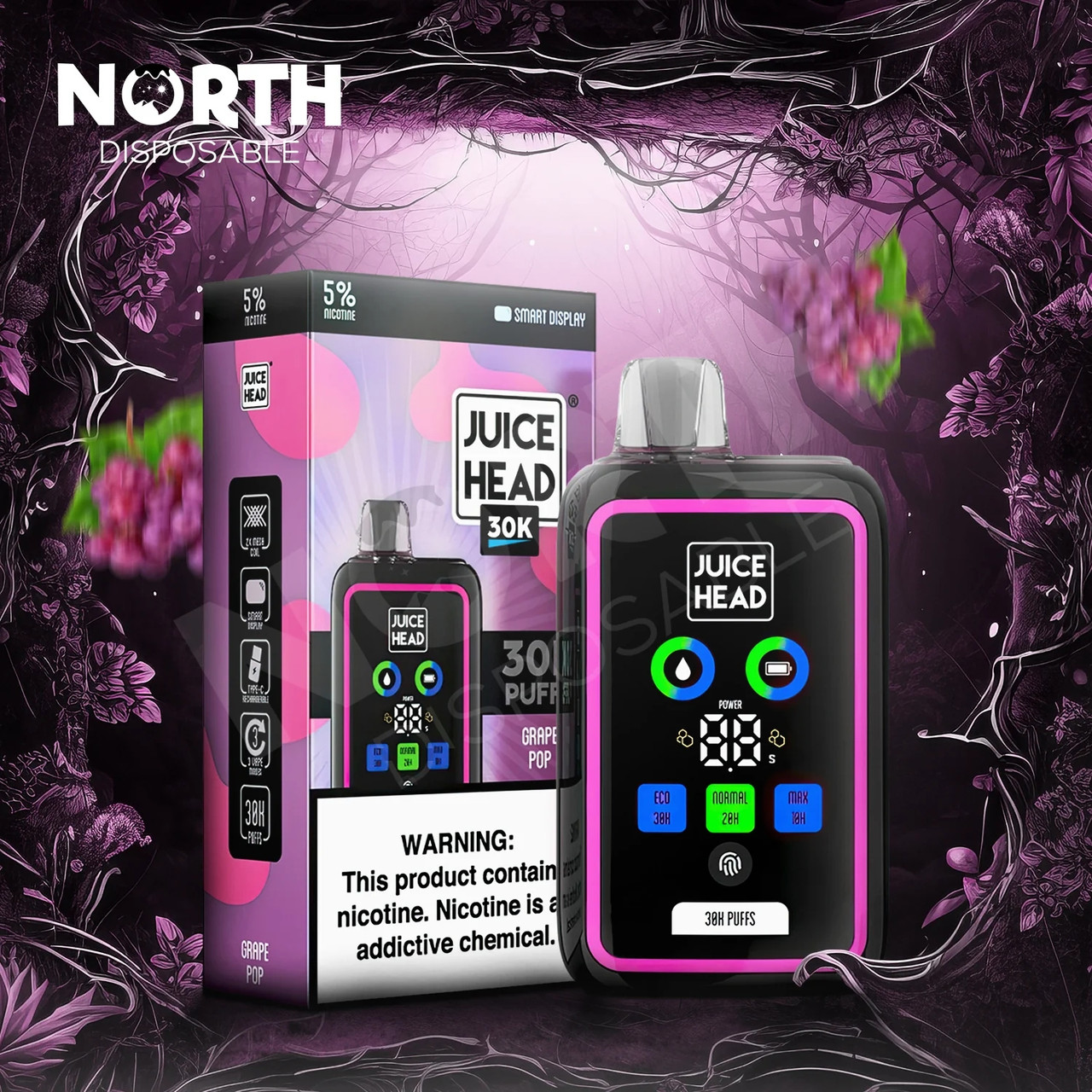 disposable vape where you can see the juice Head 30K EDGE 50-50 Very Menthol Out Of Stock Select Flavor ::Grape Frost