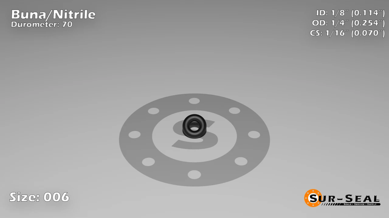 O-Ring, Black BUNA/NBR Nitrile Size: 006, Durometer: 70 Nominal