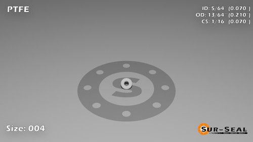 O-Ring, White PTFE/PTFE/TFE Size: 004, Durometer: 75 Nominal Dimensions: Inner Diameter: 4/57(0.07) Inches (1.78mm), Outer Diameter: 17/81(0.21) Inches (0.21mm), Cross Section: 4/57(0.07) Inches (1.78mm) Part Number: ORTFE004