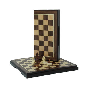 Chess Checkers 2-in-1 8.5" Walnut Folding Travel