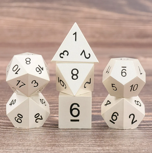 White with Black Font Metal Dice Poly 7ct
