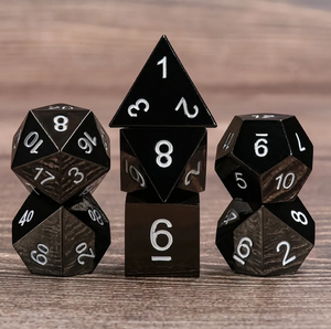 Black with White Font Metal Dice Poly 7ct