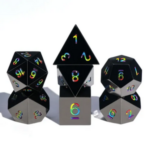 Black w/ Rainbow Font Metal Dice Poly 7ct