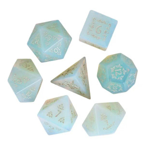 Opalite Gemstone Dice Silver Pattern 7ct