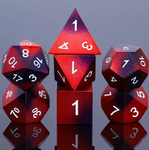Red & Purple Metal Dice Poly 7ct