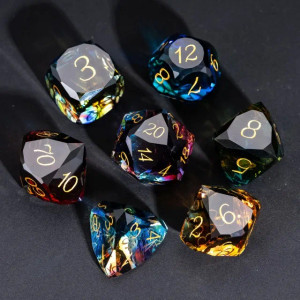 Dark Rainbow Crystal Prism Cut Glass 7ct RPG Dice Set