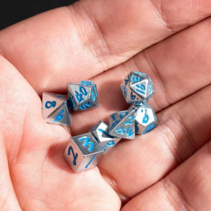 Silver Blue 7mm Super Mini Metal RPG Dice Set