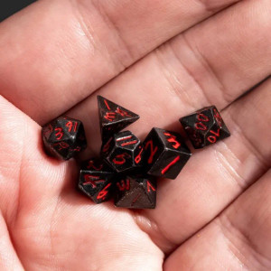 Black Red 7mm Super Mini Metal RPG Dice Set