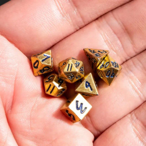 Gold Blue 7mm Super Mini Metal RPG Dice Set