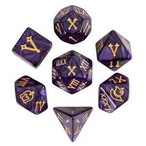 Purple Roman Numerals Marbled RPG Dice Set