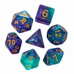 Green Purple Glitter RPG Dice Set