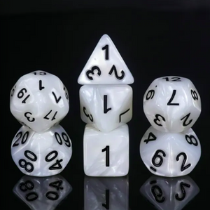 White Pearl w/ Black Font Dice Poly 7ct