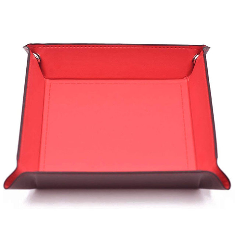 Red Leather Folding Dice Tray