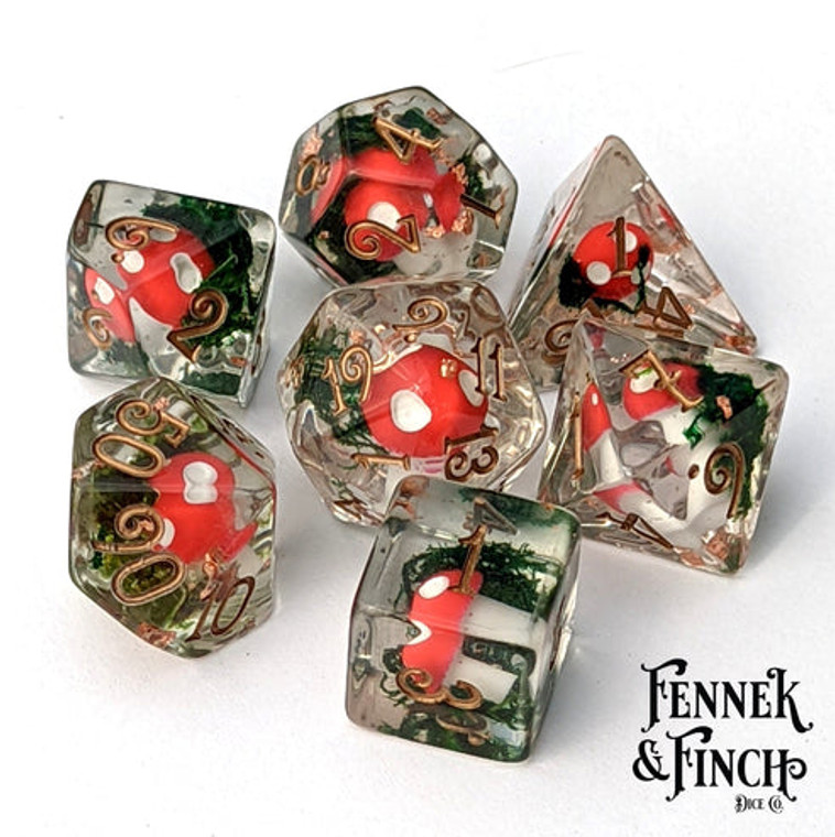 Poly Amanita Mushrooms & Moss 8pc Dice Set