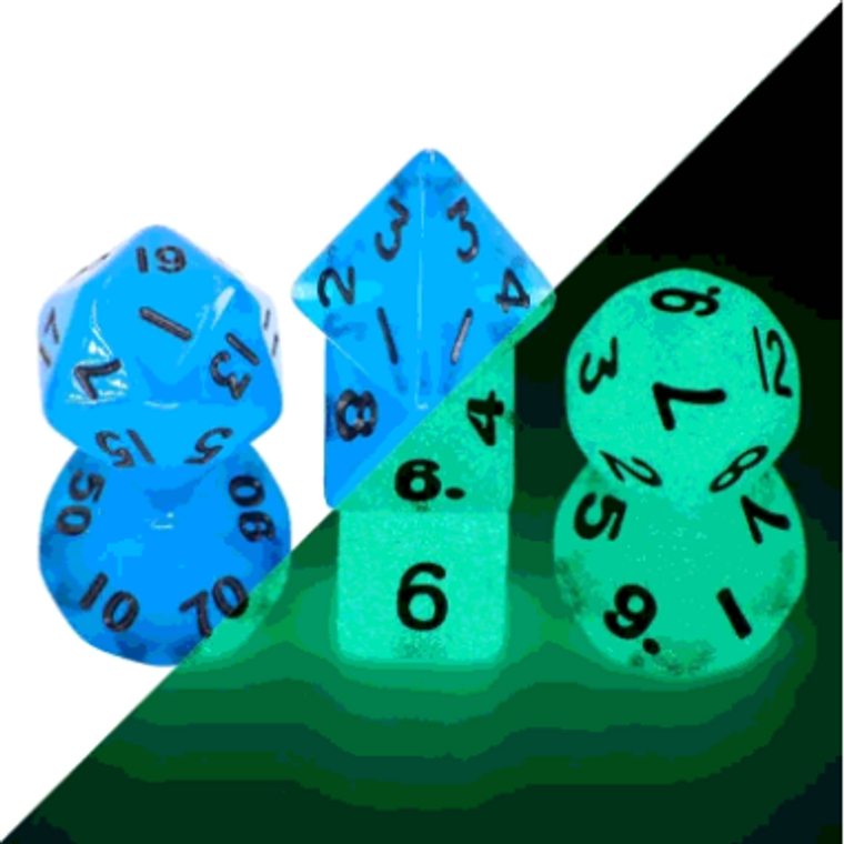 Mini Dice Blue Glow in the Dark Poly 7ct