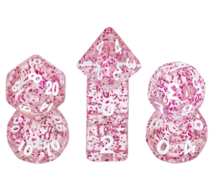 Mini Dice Rose Red Glitter Poly 7ct