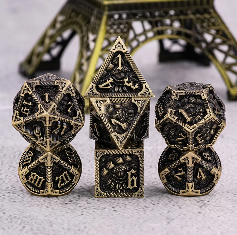 Ancient Call Brass Metal Dice Poly 7ct