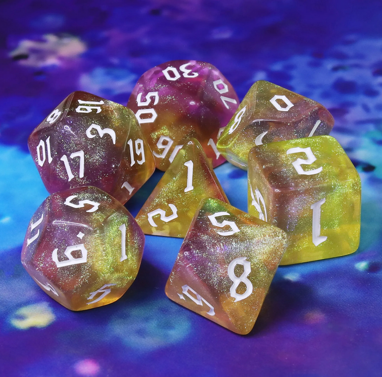 Golden Faith Red/Yellow Aurora Glitter Dice Poly 7ct