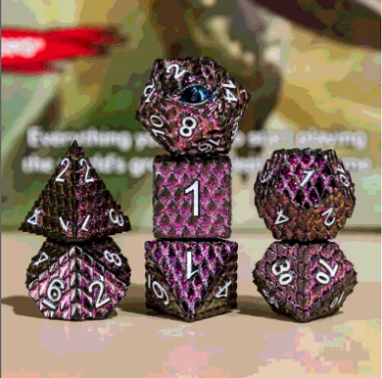 Queen Purple Purple Metal Dice Poly 7ct