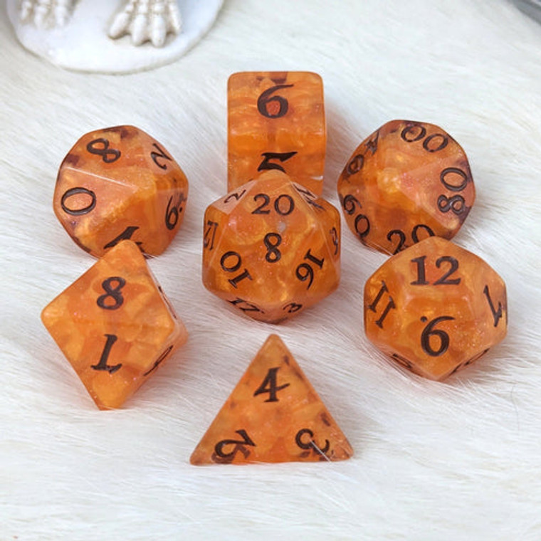 Poly Pumpkin 7pc Dice Set