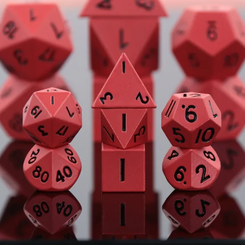 Red Mini Metal Dice Poly 7ct