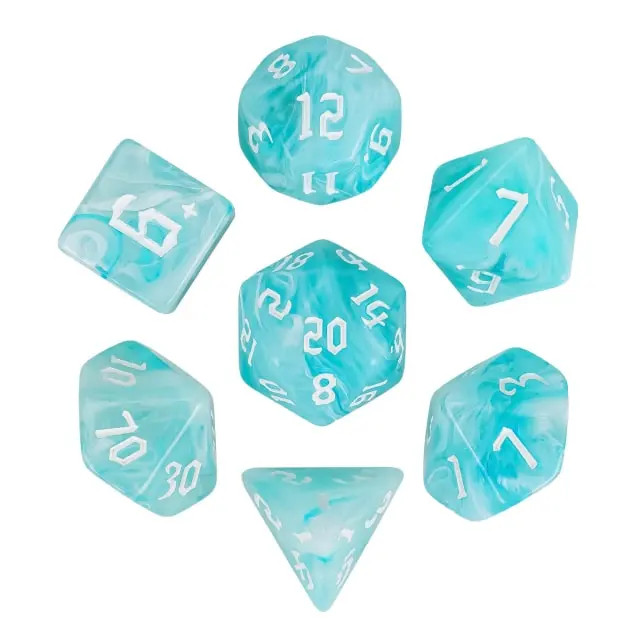 Blue Jade (White) 7ct RPG Dice Set