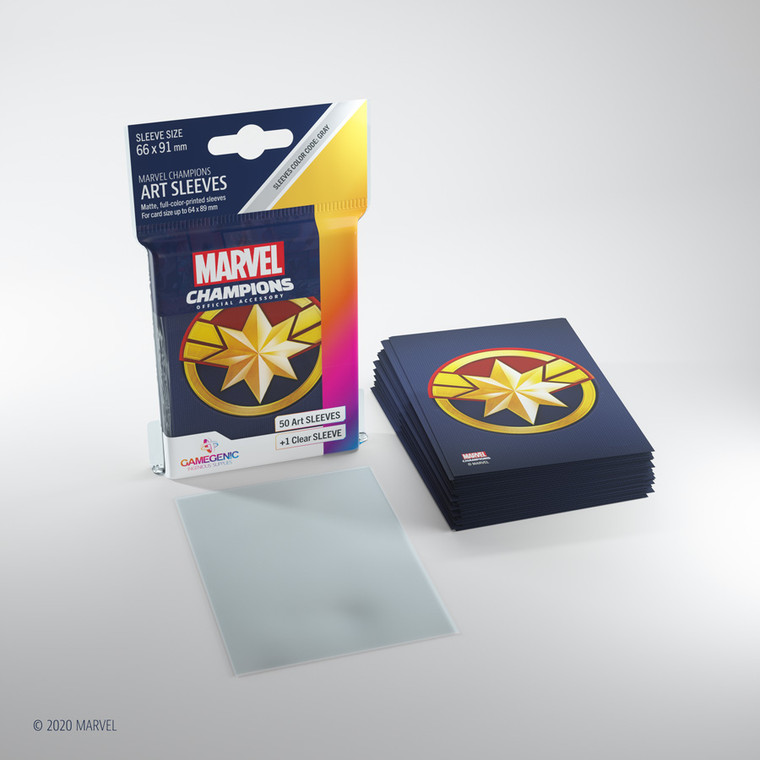 66mm x 92mm Marvel Champions Captain Marvel Sleeves 50ct Sleeves + 1 Clear