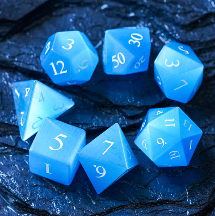 Blue Cat Eye Gemstone Poly Dice