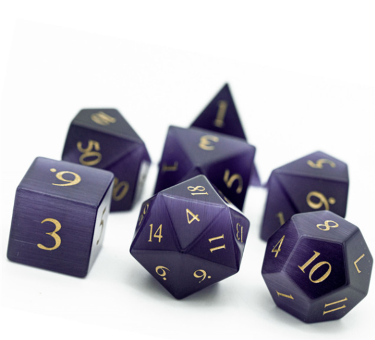 Purple Cat Eye Gemstone Poly Dice