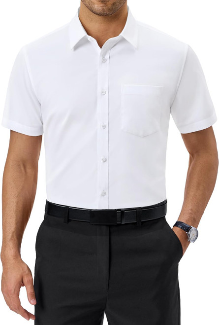  Mens Short  Dress Shirts Regular Fit Stretch Wrinkle-Resistant Button Down Shirts