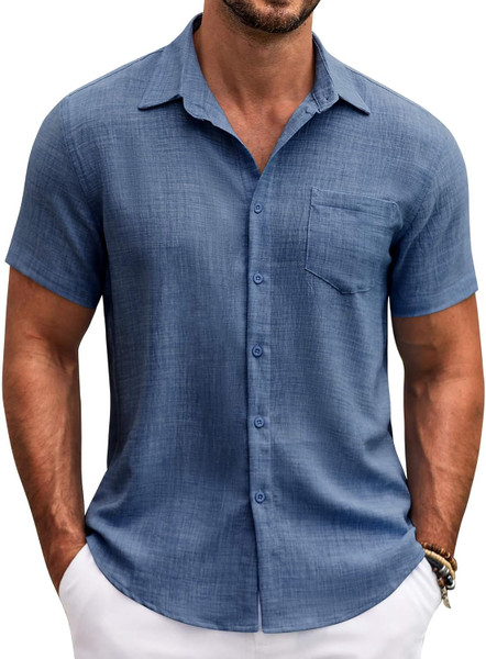  Mens Button Down Short  Shirt Casual Shirts Summer Beach Textured Shirts with Pocket