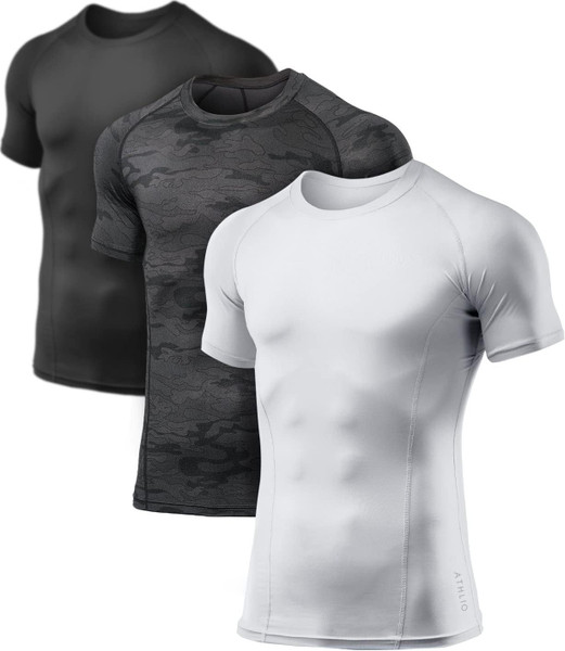 Men's Cool Dry Short  Compression Shirts, Sports Baselayer T-Shirts Tops, Athletic Workout Shirt