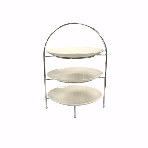 3 Tier Iron Display Stand with 3 Porcelain Plates