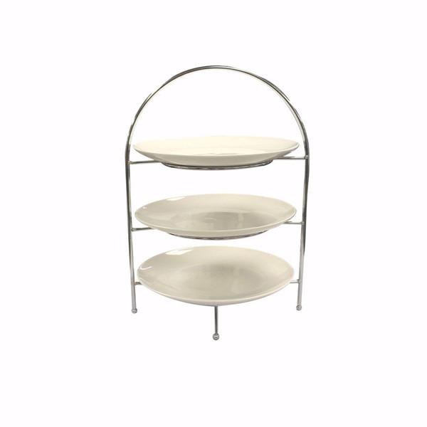 3 Tier Iron Display Stand with 3 Porcelain Plates
