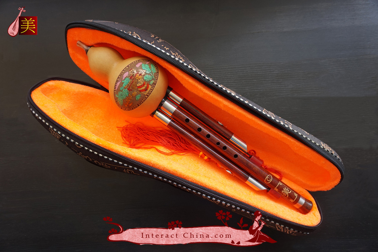 Sandalwood 3 Octaves Chinese Hulusi Flute Woodwind 106 + Case + How to Play Guide Interact China