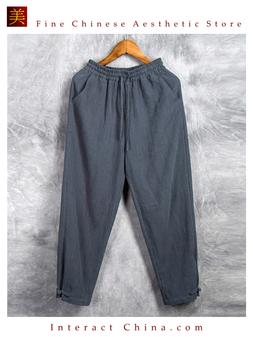 Comfy Drawstring Linen Pants Long with Band Waist (Natural)