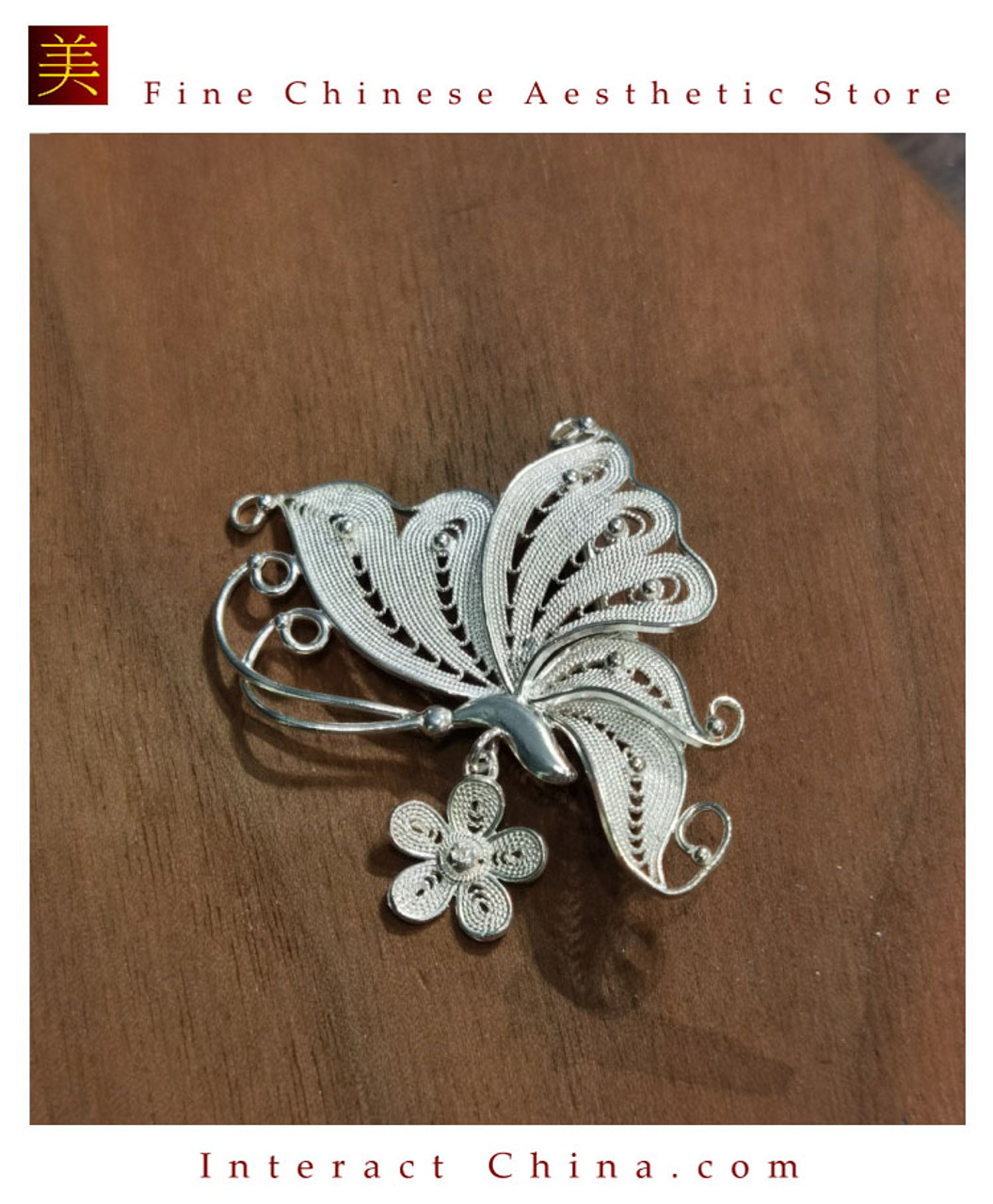 100% Handcrafted Miao Hmong Pure Silver Brooch 999 Filigree Pin For Ladies  Butterfly Design Vintage Art Deco Style - Fair Trade #102