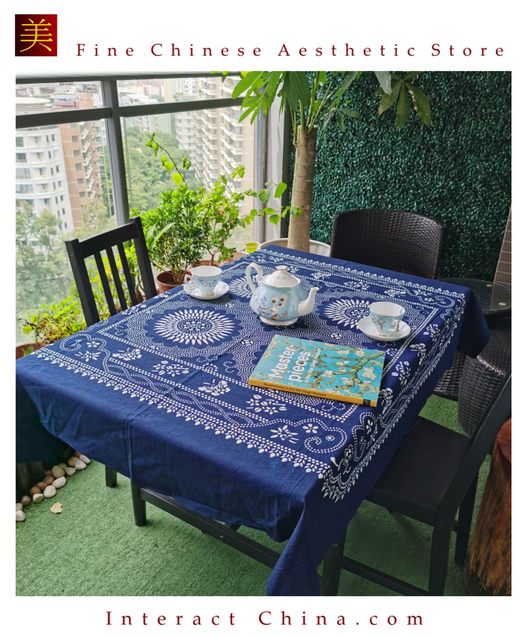 Chinese Style Cotton Linen Blue And White Porcelain Tablecloth