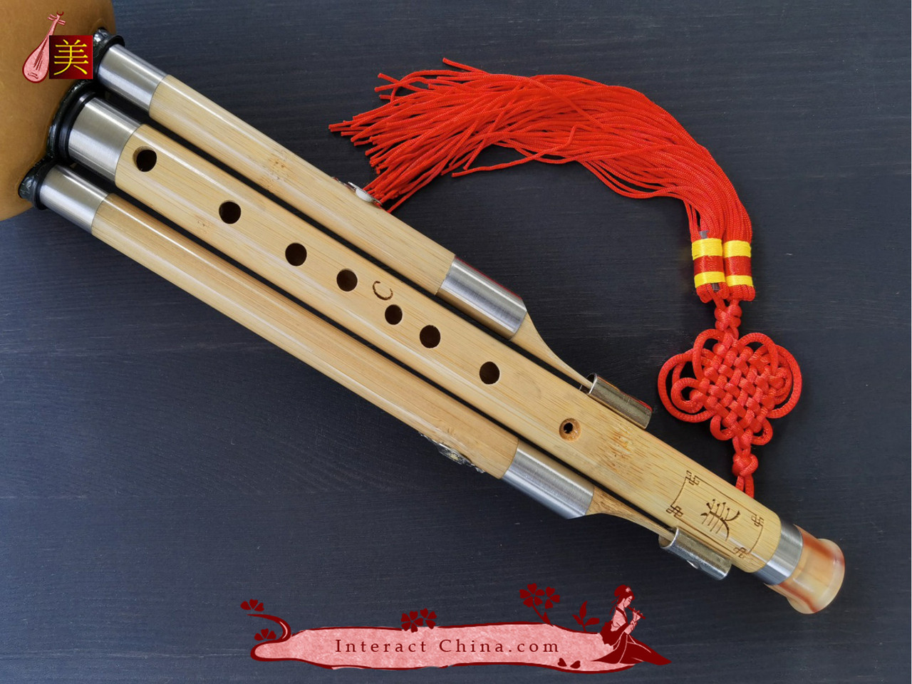Interact China Hulusi Flute made from Bamboo with 3 Octaves, 9 Holes, and 13 Notes Pro Level