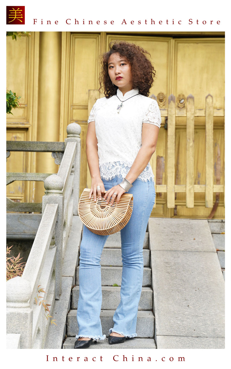 White chambray shirt with mandarin collar - Modern shirts