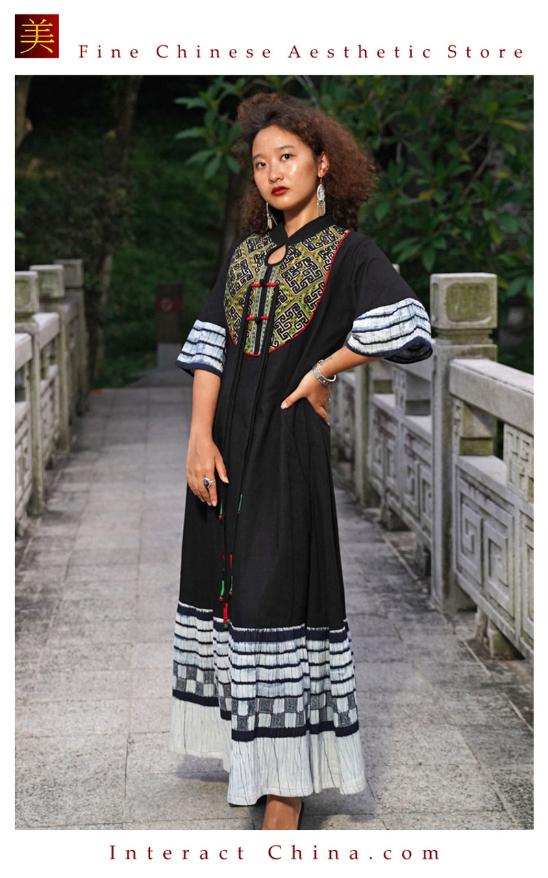 Handmade Tribal Boho Maxi Dress with Pockets for Women Made from Premium  Cotton and Linen in Black Bedecked with Antique Embroidery One Piece Only  111