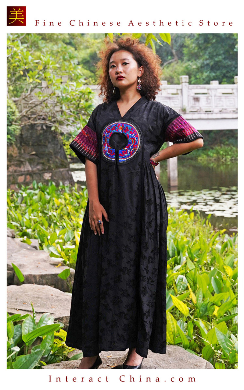 Handmade Tribal Boho Maxi Dress with Pockets for Women Made from Premium  Cotton and Linen in Black Bedecked with Antique Embroidery One Piece Only  112