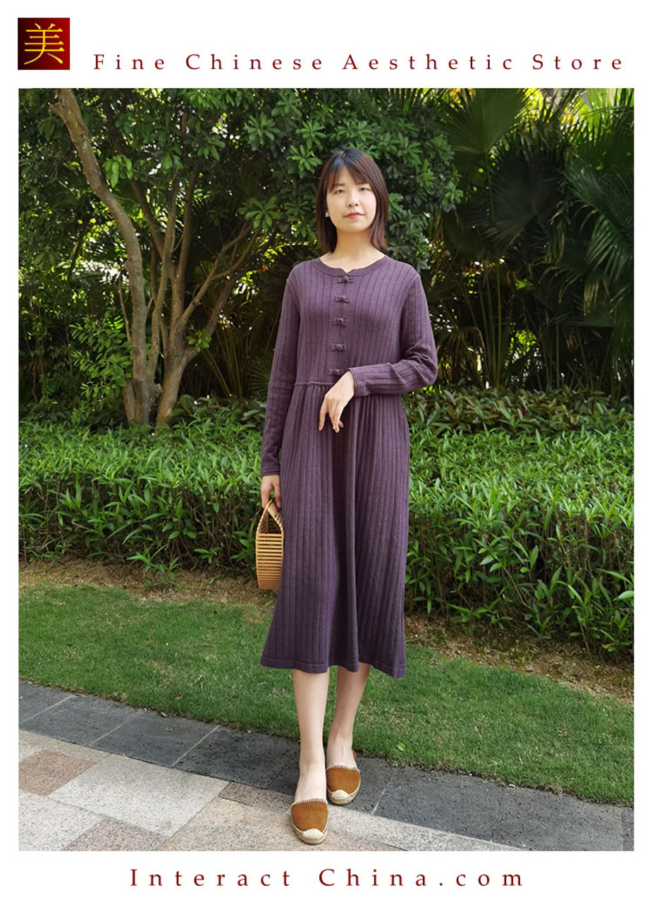 One Piece Only Casual Duster Cardigan Maxi Jacket Dress for Women Made from  Cotton Linen Blend in Purple with Frog Buttons and Long Sleeves Handmade